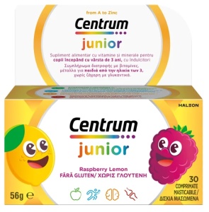 CENTRUM JUNIOR CU GUST DE LAMAIE SI ZMEURA * 30 COMPRIMATE MASTICABILE + RUCSAC CADOU