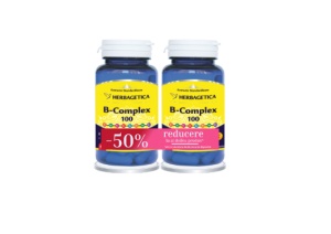 PACHET PROMOTIONAL B COMPLEX 100 * 60 CAPSULE+60 CAPSULE, HERBAGETICA 1+1 REDUCERE 50% LA AL DOILEA PRODUS