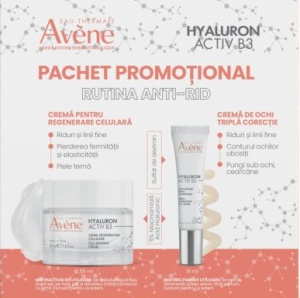 PACHET PROMOTIONAL AVENE HYALURON ACTIV B3 CREMA DE ZI*50ML + CREMA OCHI TRIPLA CORECTIE*15ML, 1029