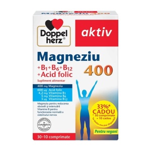 AKTIV MAGNEZIU 400+B1+B6+B12+ACID FOLIC *30 Comprimate + 10 comprimate cadou, DOPPELHERZ