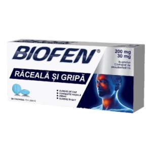 Biofen Raceala si Gripa, 200 mg/30 mg, 20 capsule, Biofarm