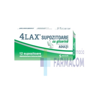 4LAX SUPOZITOARE CU GLICERINA PENTRU ADULTI, 12 SUPOZITOARE, SOLACIUM PHARMA