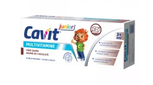 Cavit Junior multivitamine cu aroma de ciocolata fara zahar, 20 tablete
