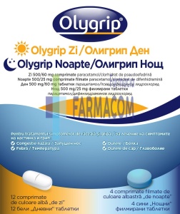 OLYGRIP ZI 500/60MG + OLYGRIP NOAPTE 500/25MG*12 COMPRIMATE + 4 COMPRIMATE FILMATE