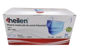 Masca chirurgicala medicala de unica folosinta, 50 bucati, Heilen