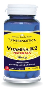 VITAMINA K2 MK7 NATURALA 120 MCG * 30 CAPSULE, HERBAGETICA