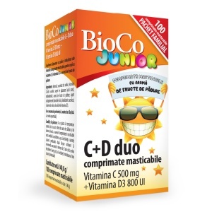 BIOCO C+D DUO JUNIOR, VITAMINA C 500 MG + VITAMINA D3 800 UI * 100 COMPRIMATE MASTICABILE