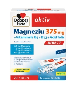 AKTIV MAGNEZIU 375MG DIRECT+VITAMINELE B6 + B12 + Acid Folic GRANULE OROSOLUBILE * 20 PLICURI, DOPPELHERZ