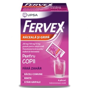 FERVEX PENTRU COPII FARA ZAHAR 280MG/100MG/10MG * 8 PLICURI