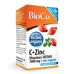 BIOCO VITAMINA C, 1000 MG RETARD + ZINC ORGANIC 15 MG * 100 COMPRIMATE FILMATE