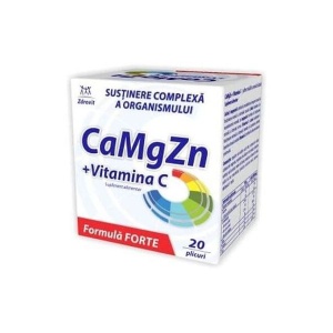 CALCIU + MAGNEZIU + ZINC + VITAMINA C FORTE, 20 PLICURI, ZDROVIT