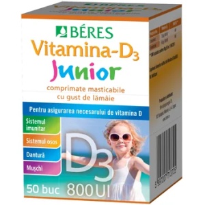 VITAMINA D3 JUNIOR 800 UI * 50 COMPRIMATE MASTICABILE FARA ZAHAR, BERES