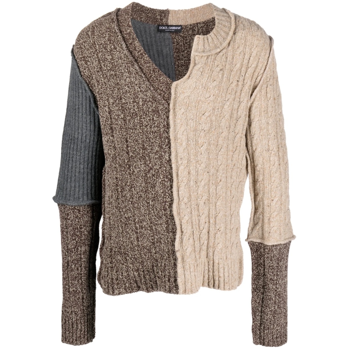 asymmetric-neck patchwork jumper