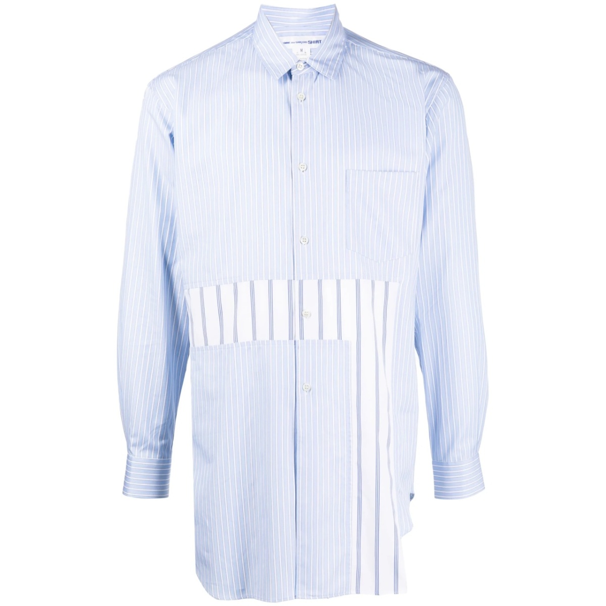 asymmetric striped panelled cotton shirt