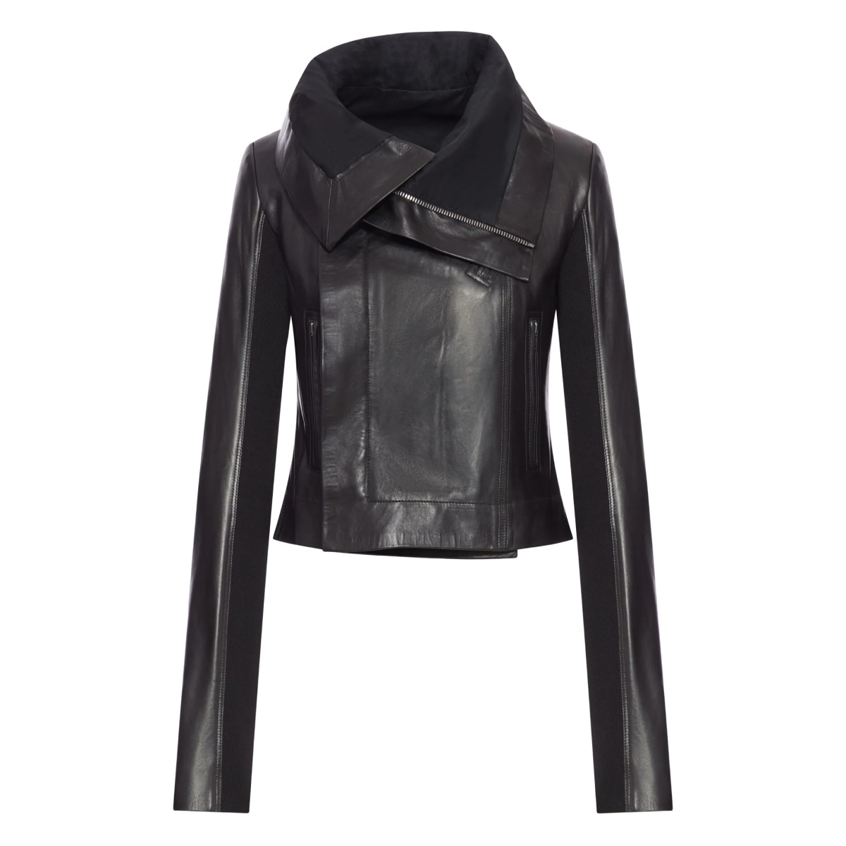 asymmetrical-collar leather jacket