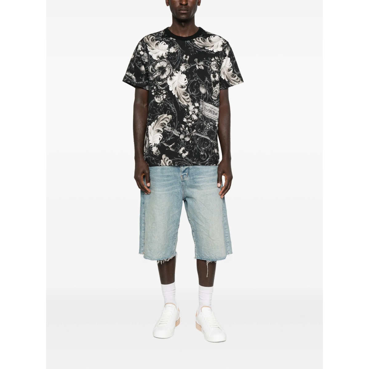 baroque-print feather T-shirt - Img 2
