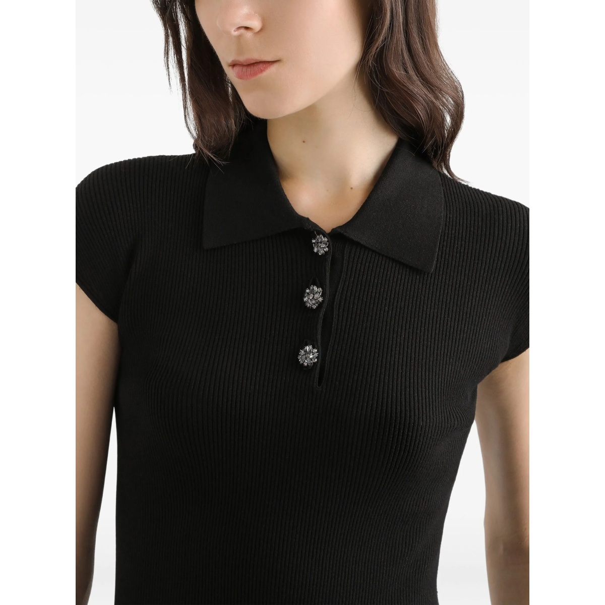 buttoned short-sleeve polo top - Img 4