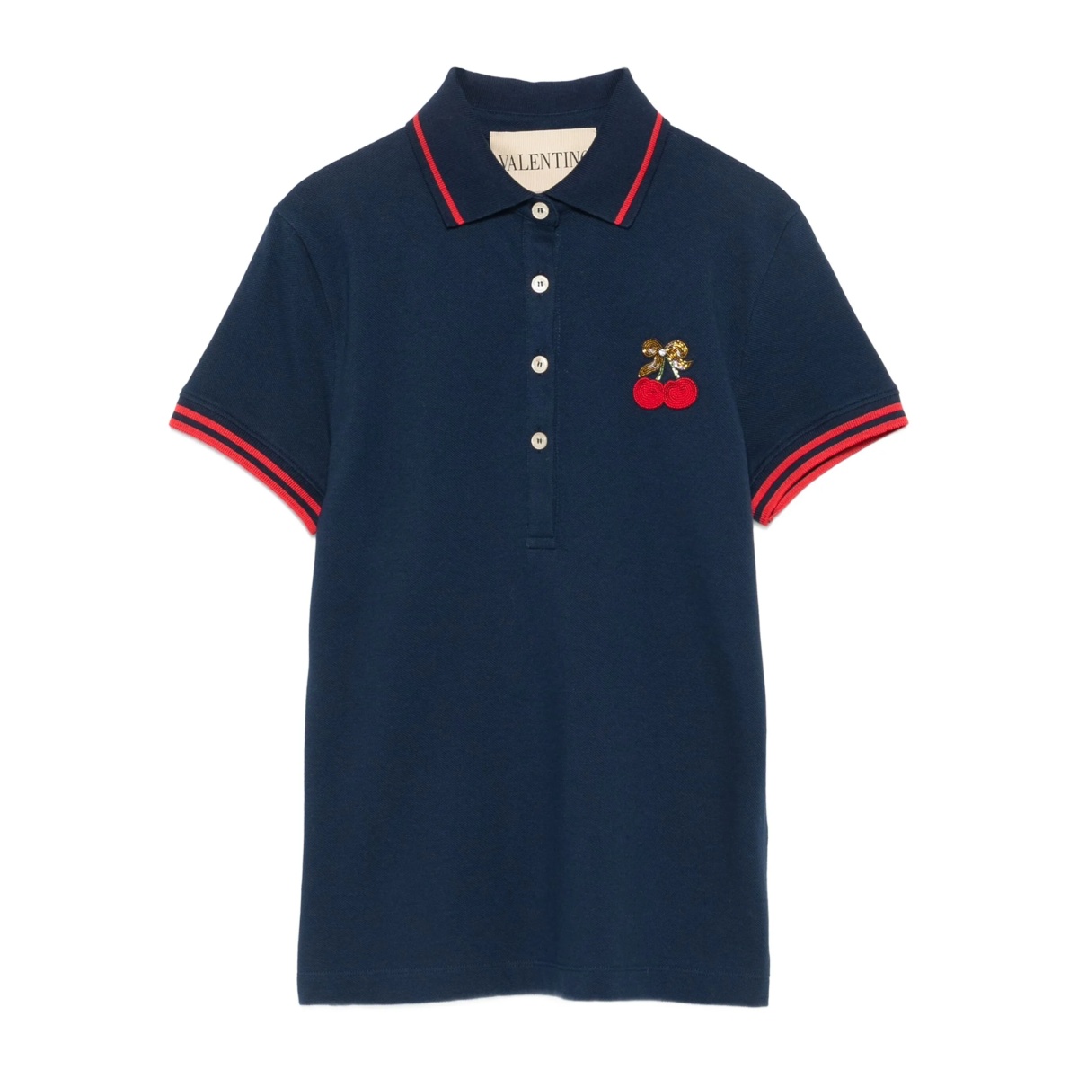 cherry-embellished polo top