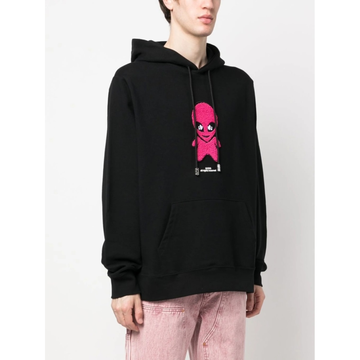 cotton alien-patch drawstring hoodie - Img 3