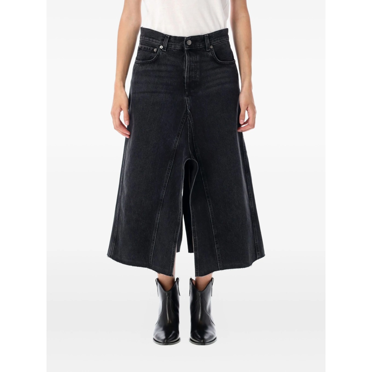 denim asymmetric midi skirt