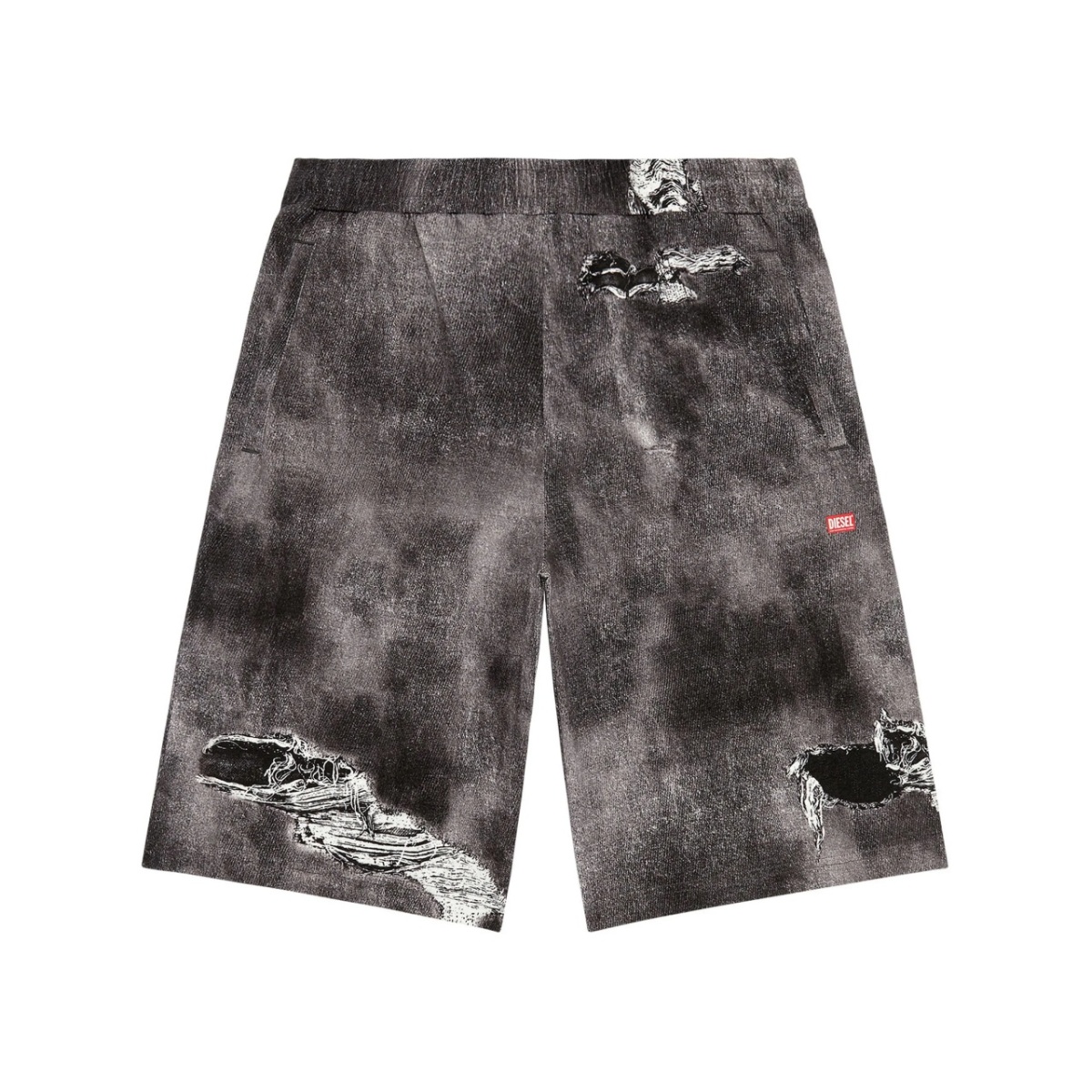 distressed-print cotton track shorts