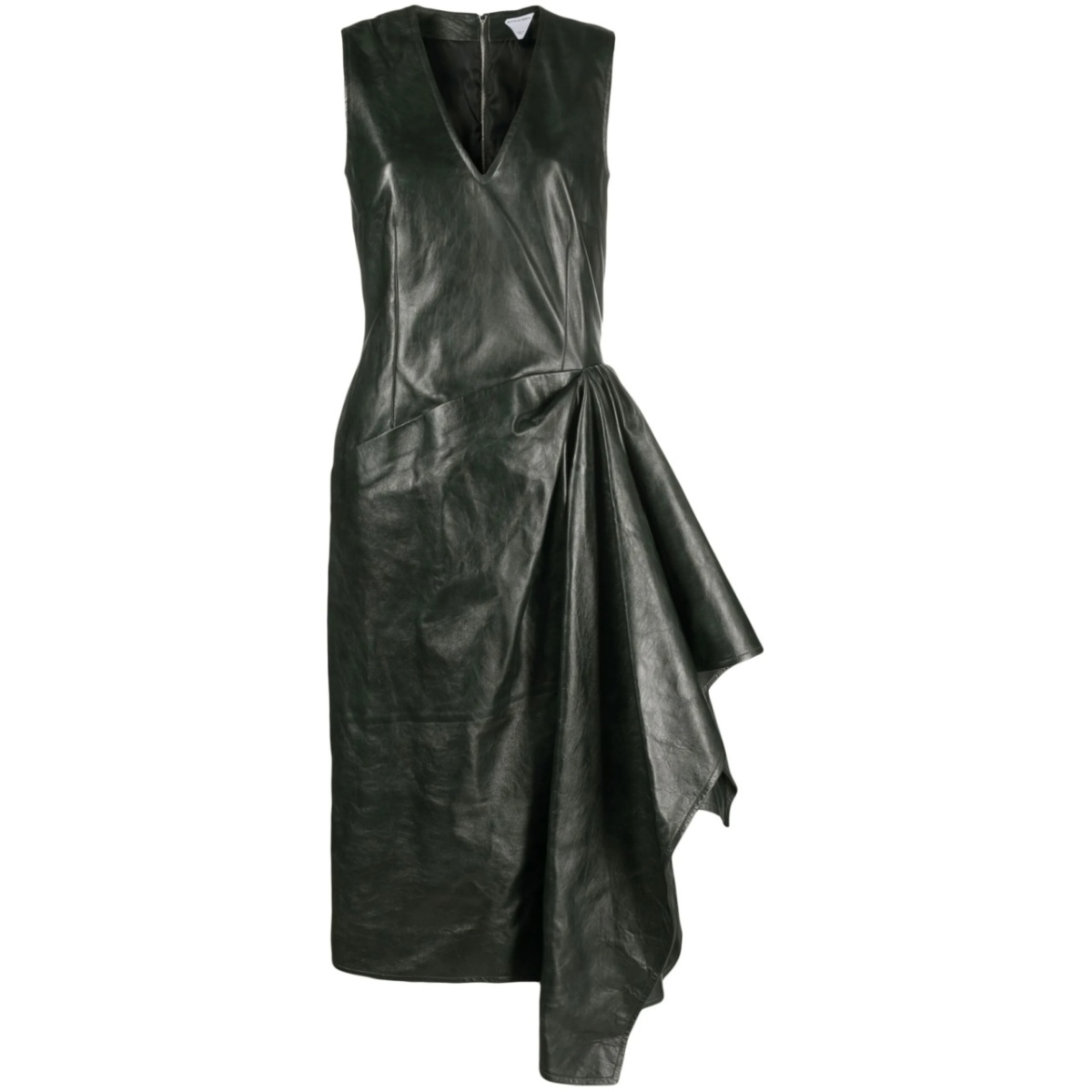 draped leather midi dress