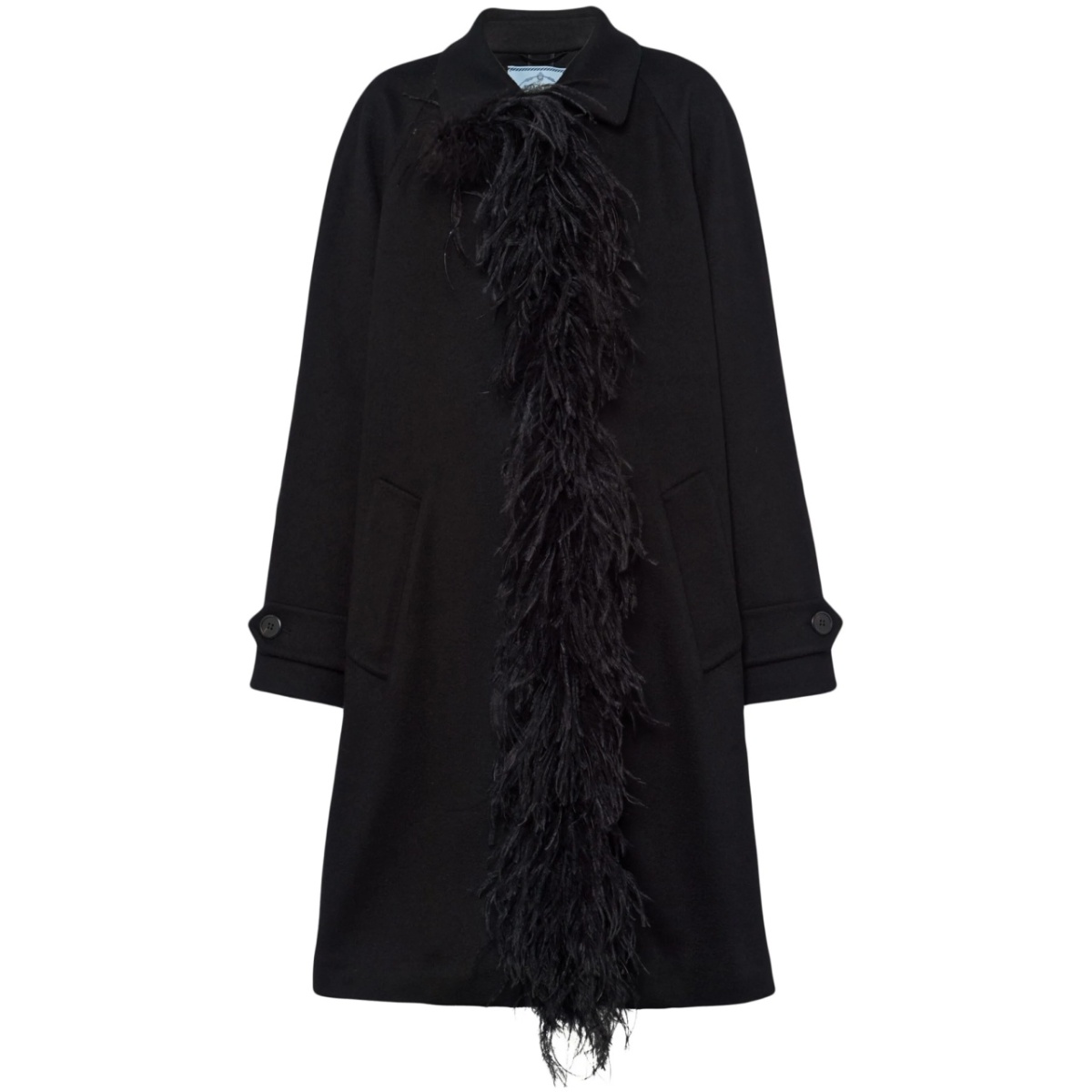 feather-trim cashmere coat