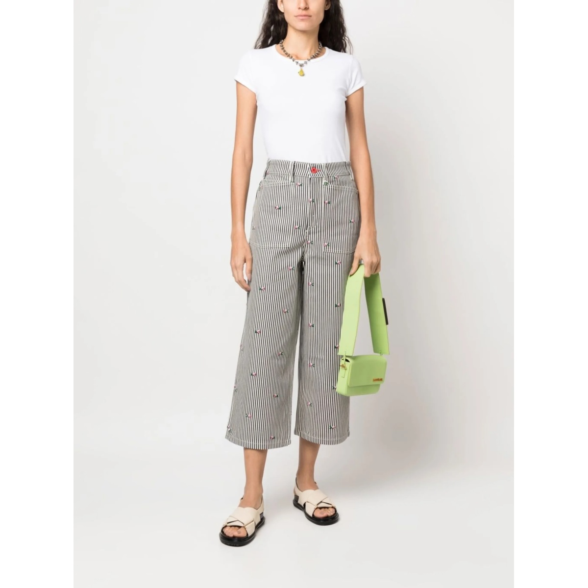 floral embroidered striped cropped jeans - Img 2