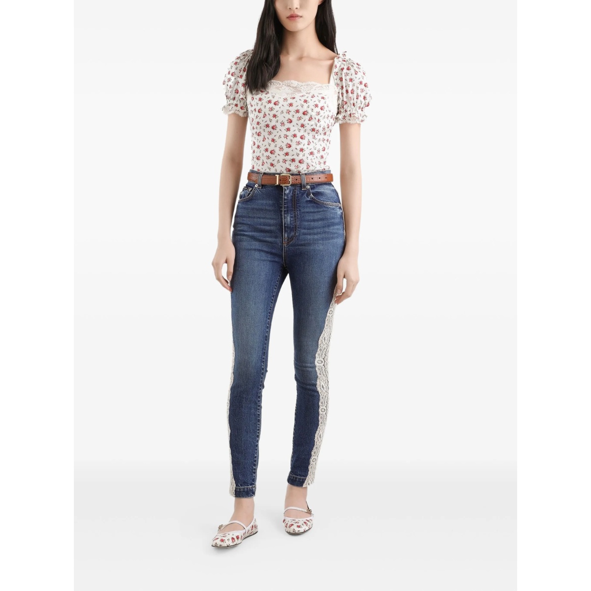 floral-print lace-trim top - Img 2