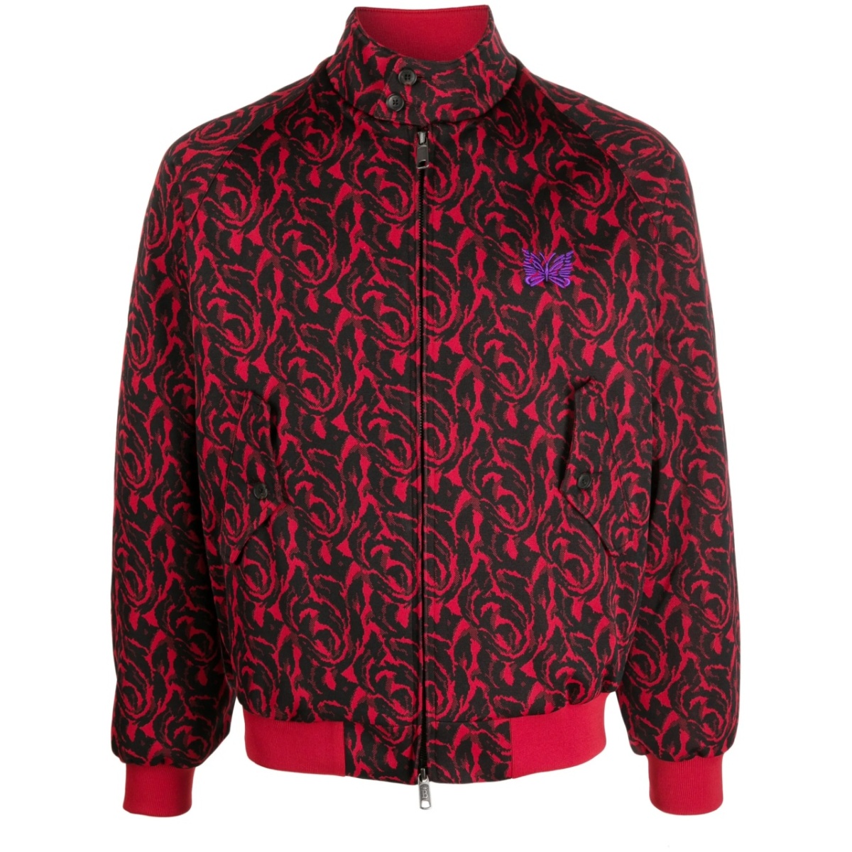 graphic-pattern funnel neck jacket