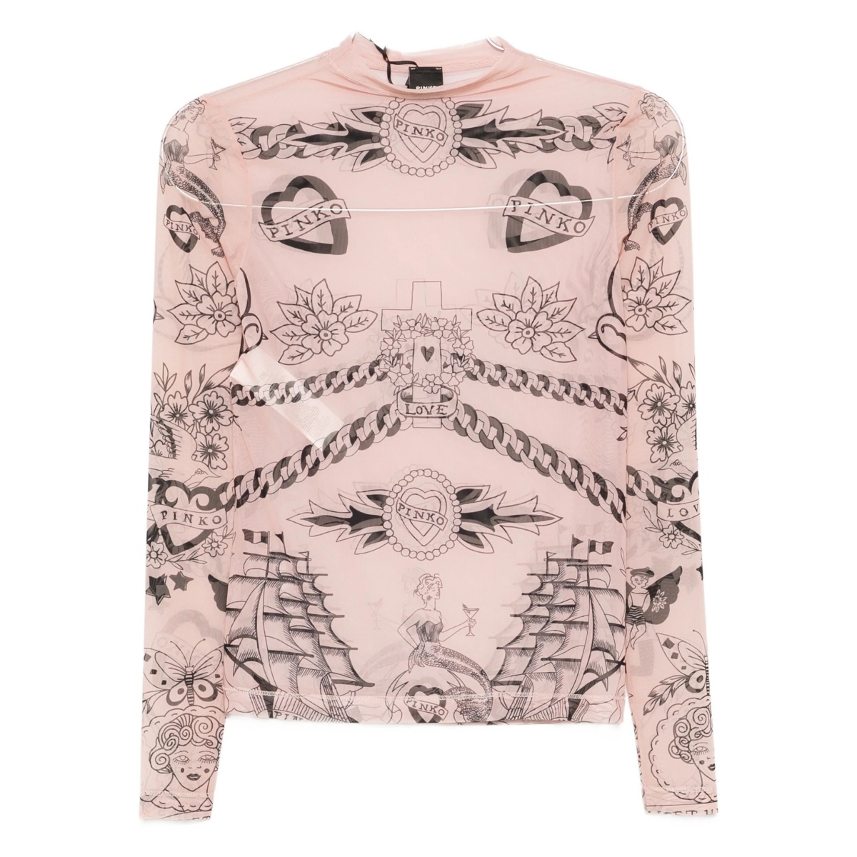 graphic-print mesh top