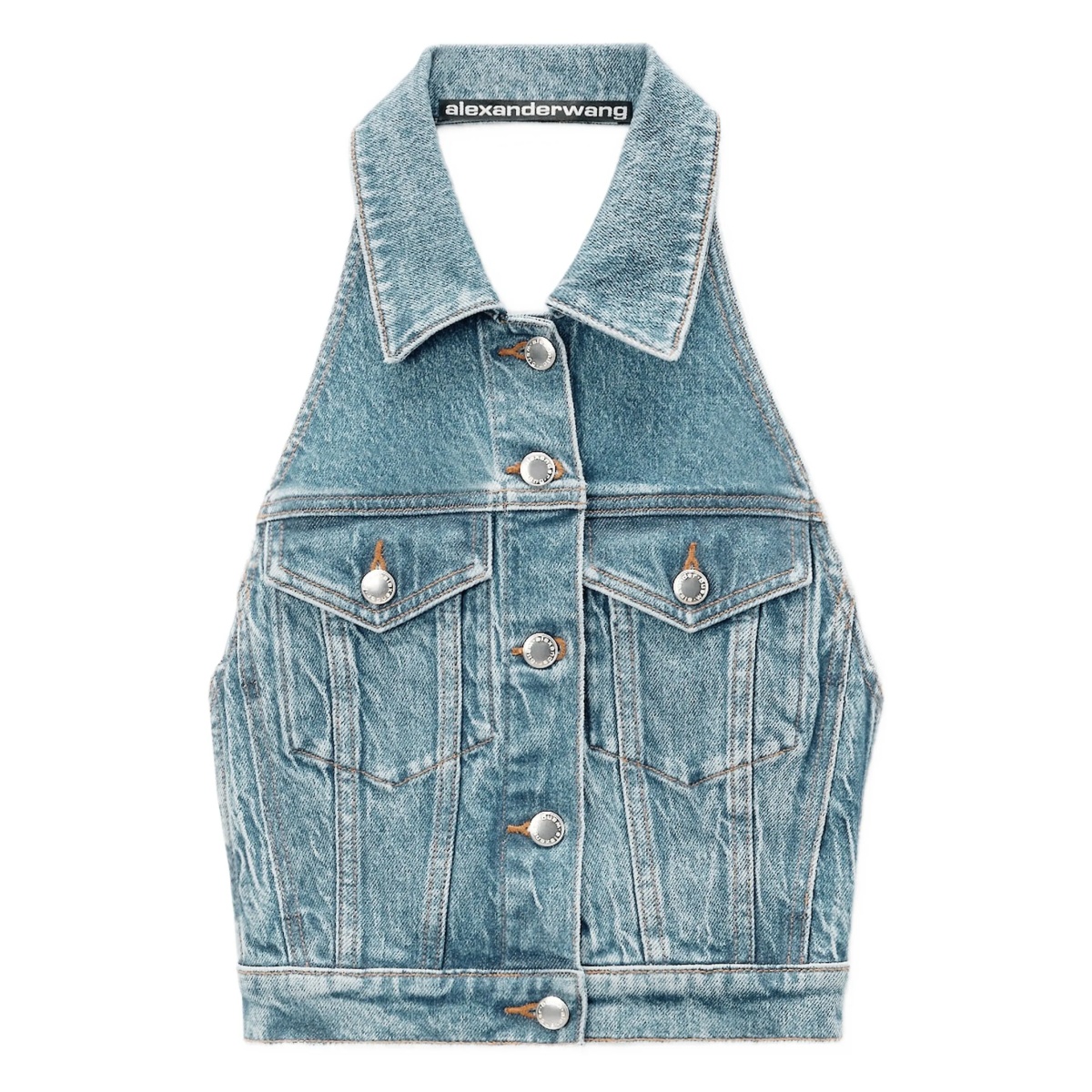 halterneck denim vest