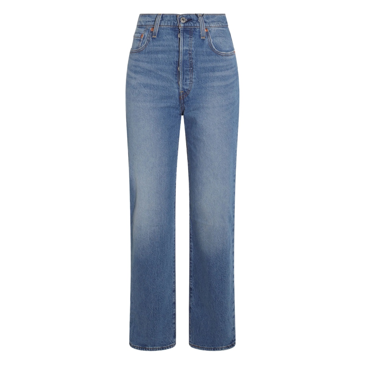 high-waisted straight-leg jeans