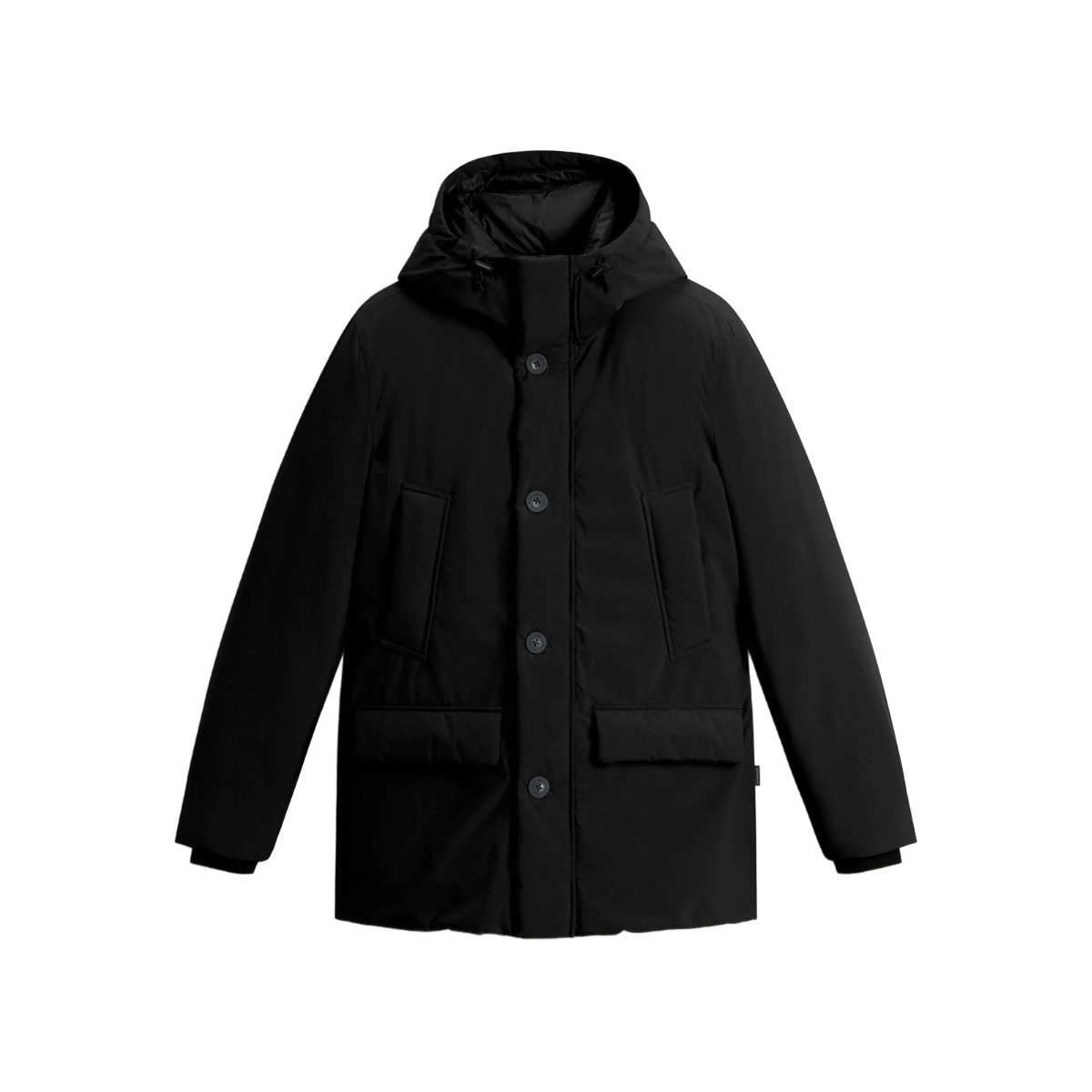 hooded button-fastening jacket