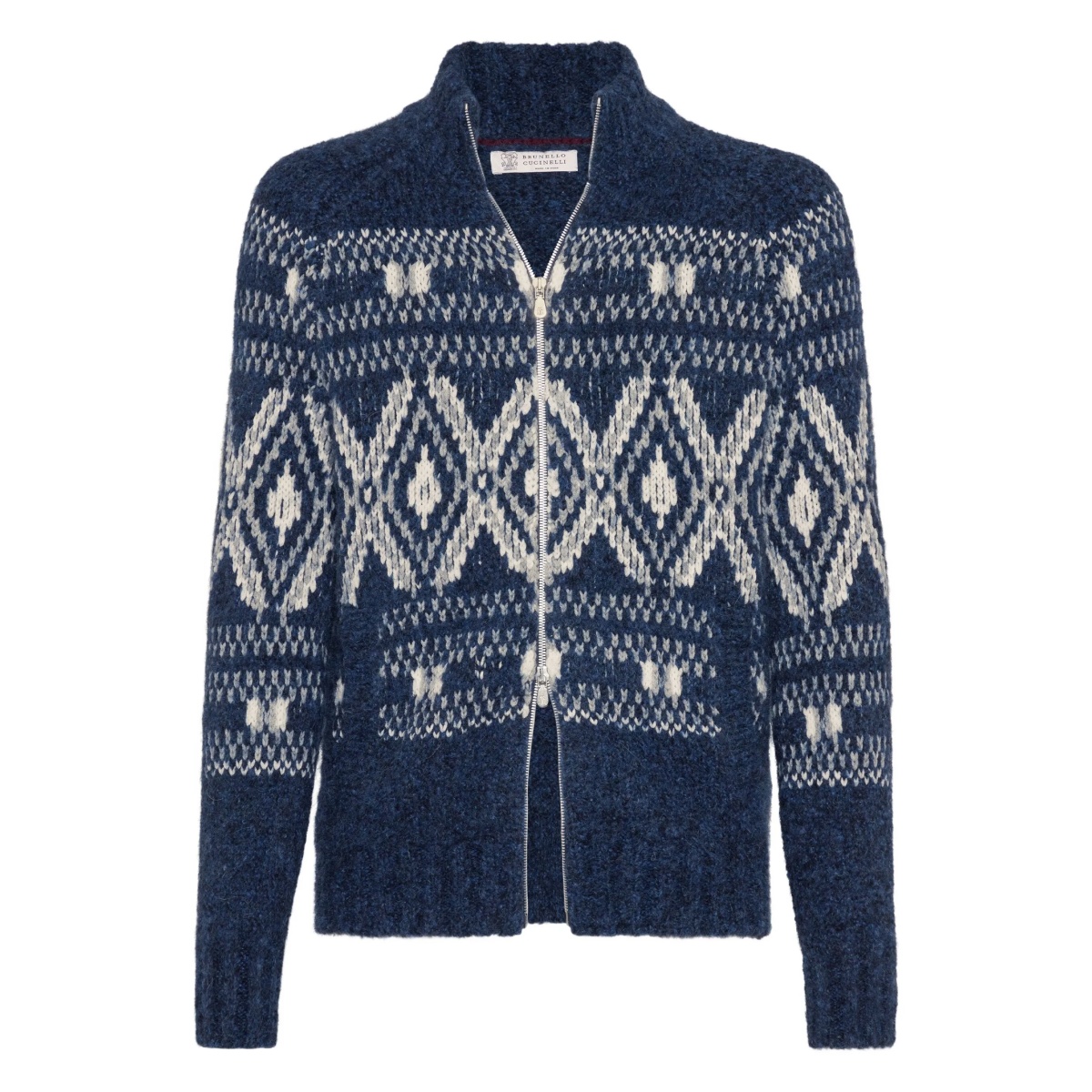 jacquard zip-up cardigan
