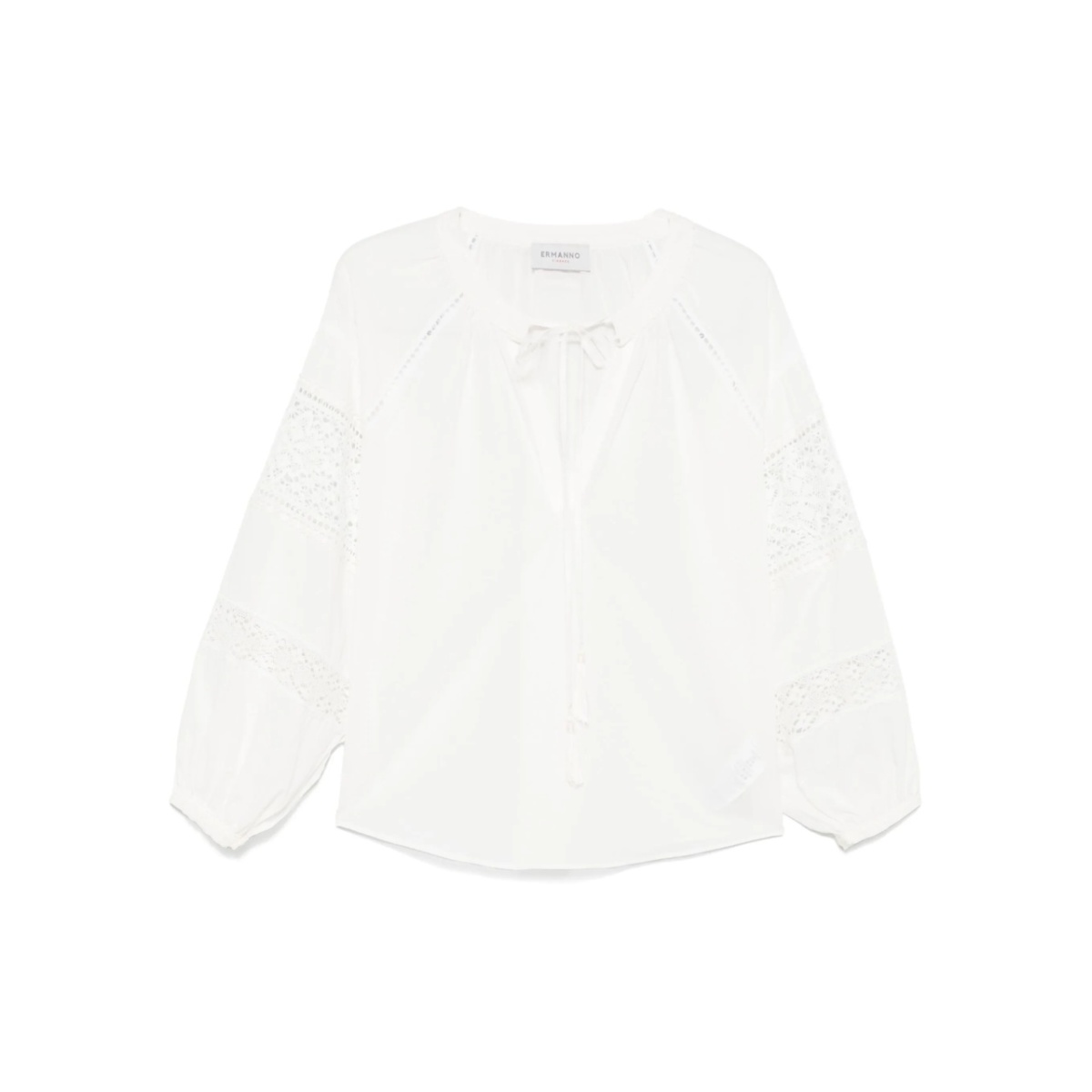 lace-insert balloon-sleeve top