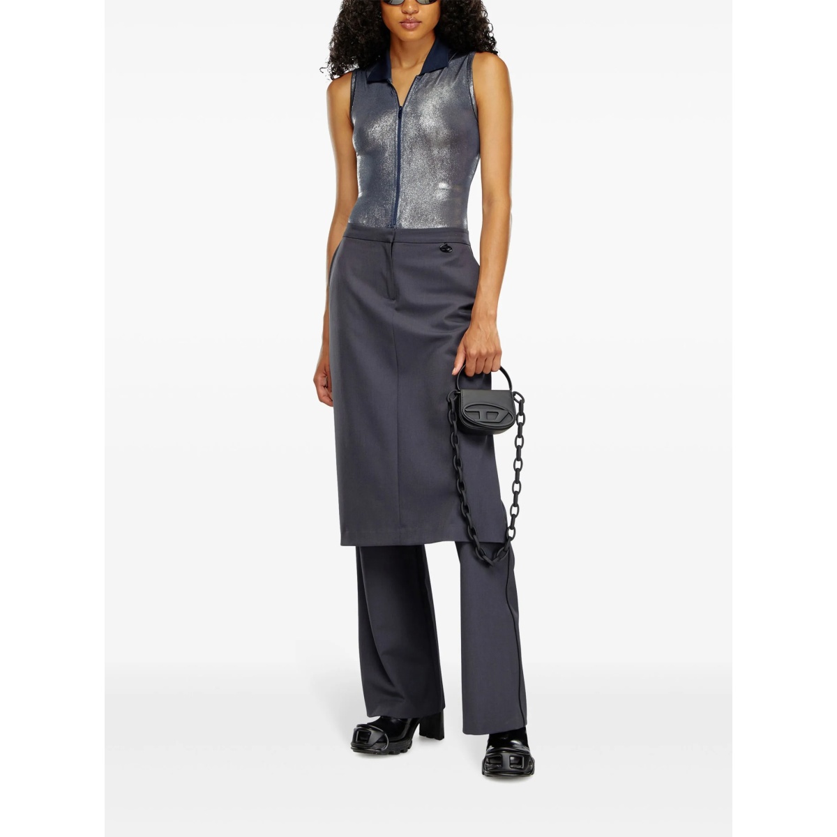 layered straight-leg skirt trousers - Img 2