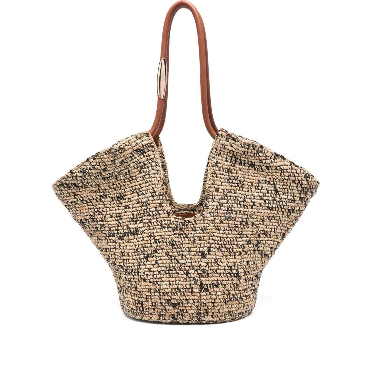 leather-handle woven beach bag