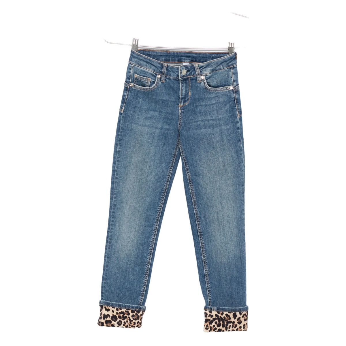leopard-cuff jeans