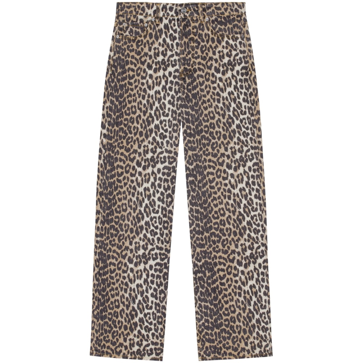 leopard print denim trousers
