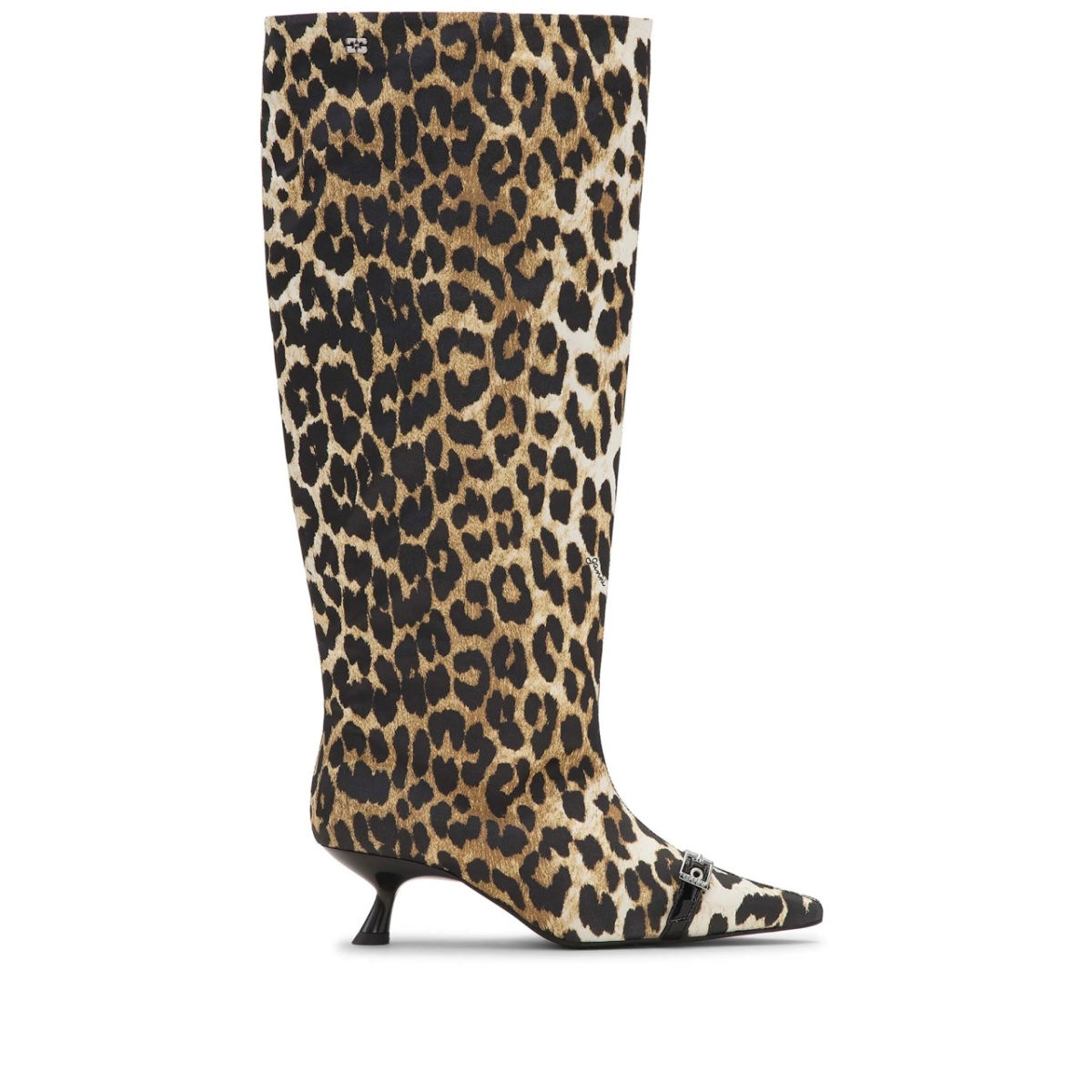 leopard-print satin knee-length boots