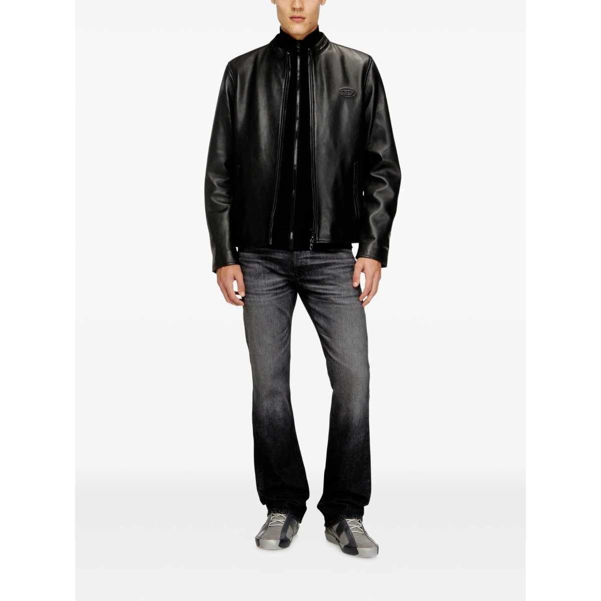 logo-embossed leather jacket - Img 2