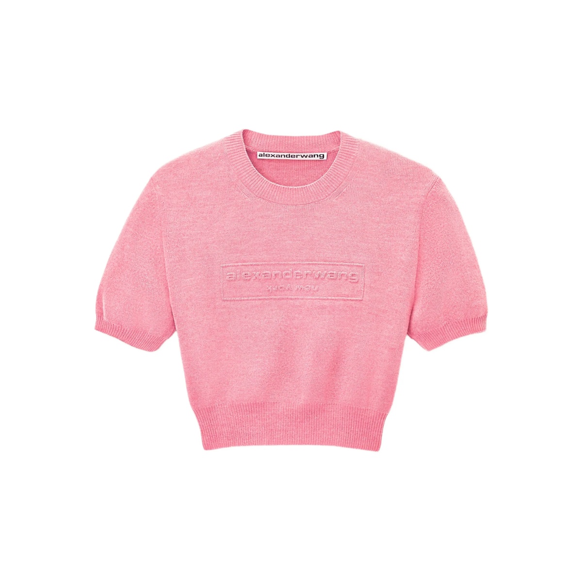 logo-embossed puff-sleeve knit top