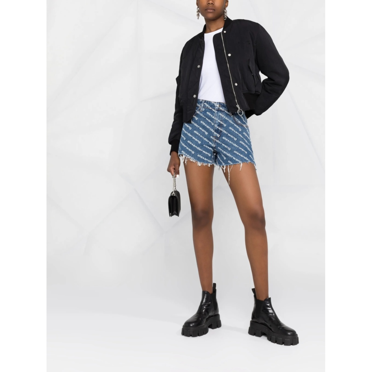 logo-print denim shorts - Img 2
