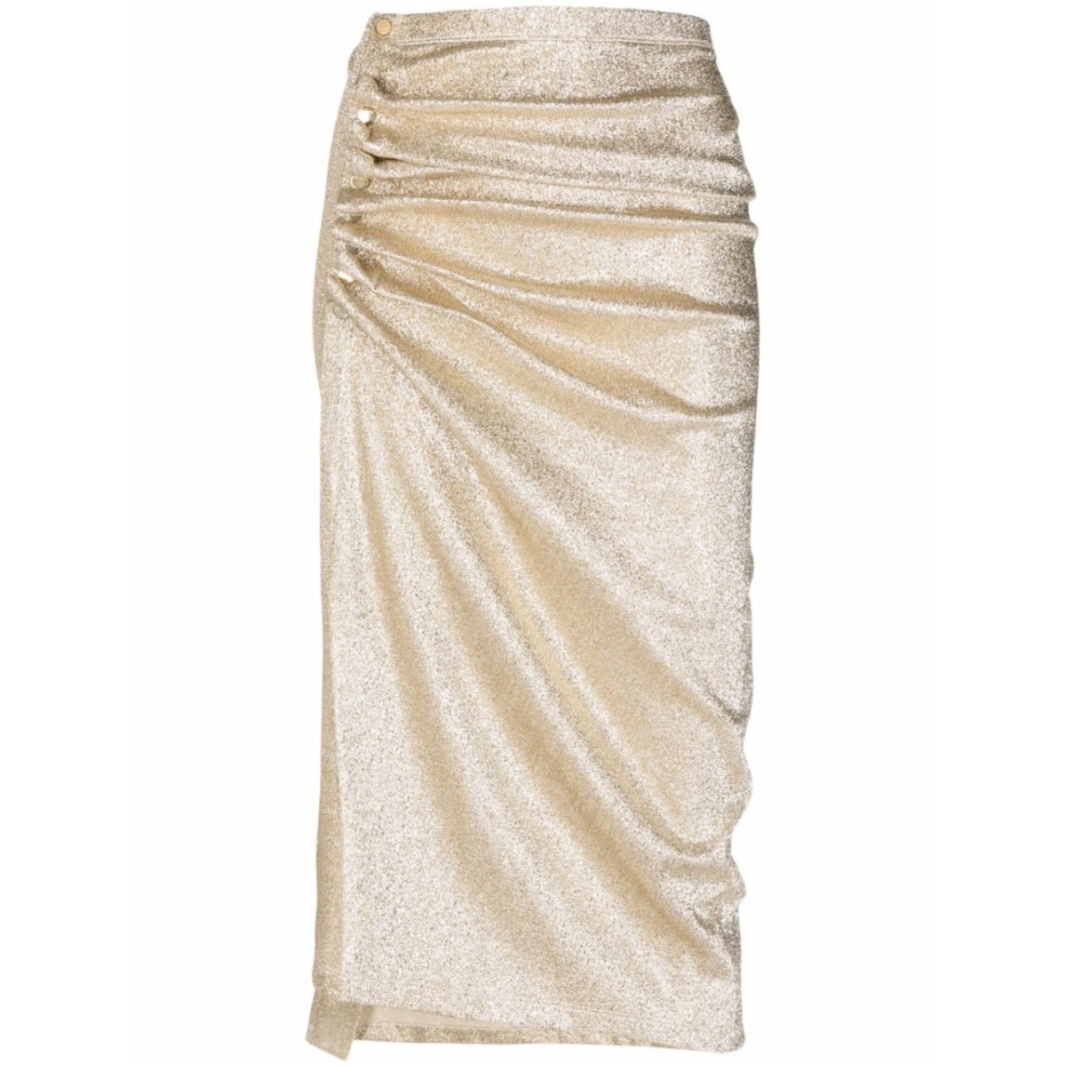 metallic ruched midi skirt