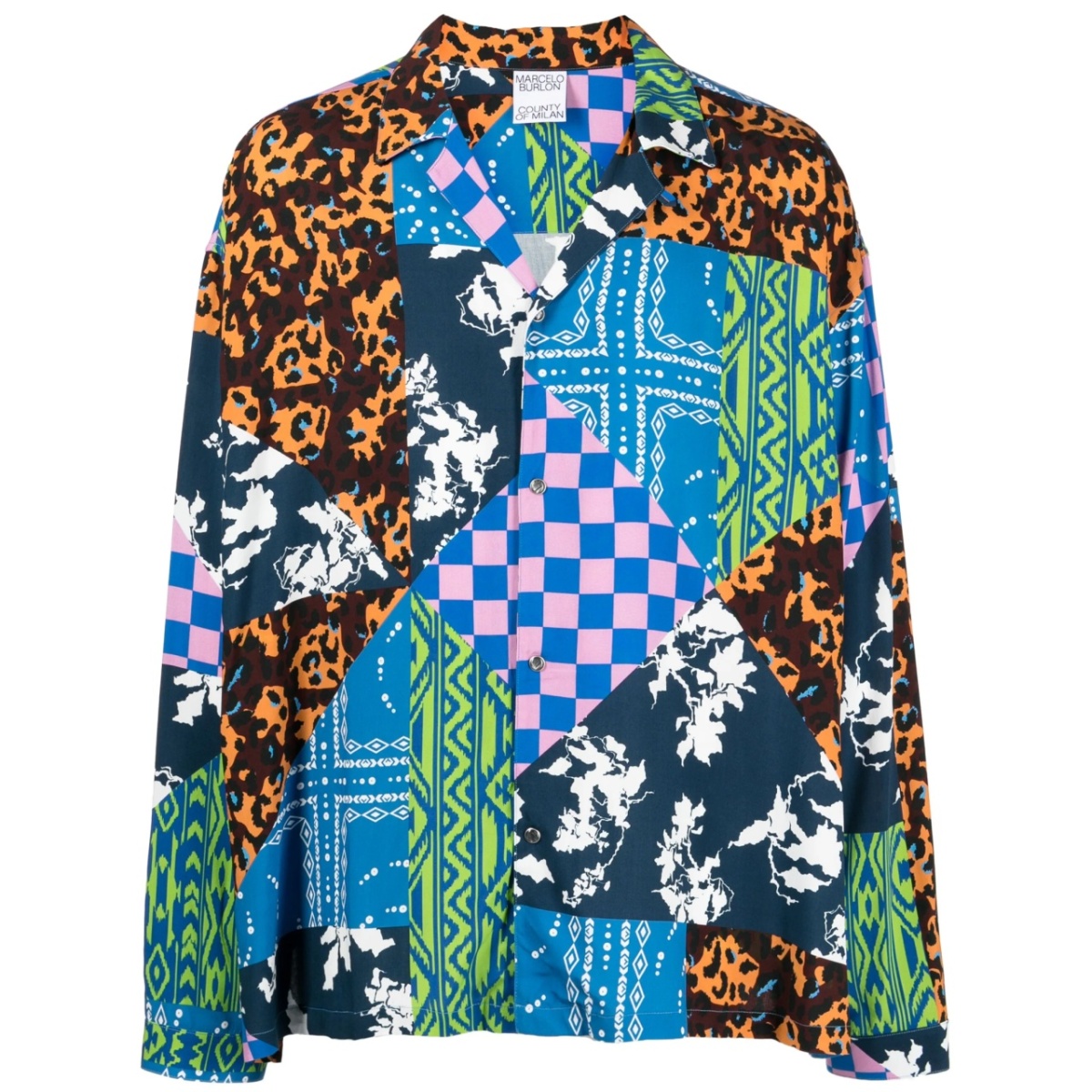 mix-print camp collar shirt