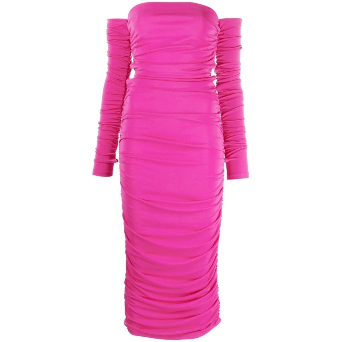 off-shoulder ruched maxi dress