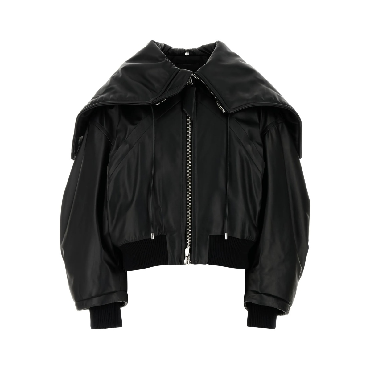 oversized-collar leather jacket