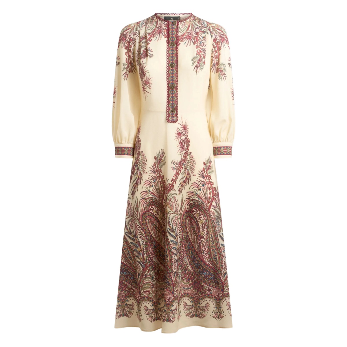 paisley-print button-detailed midi dress