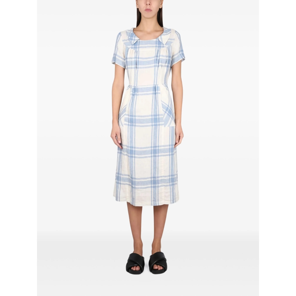 pleated check maxi dress